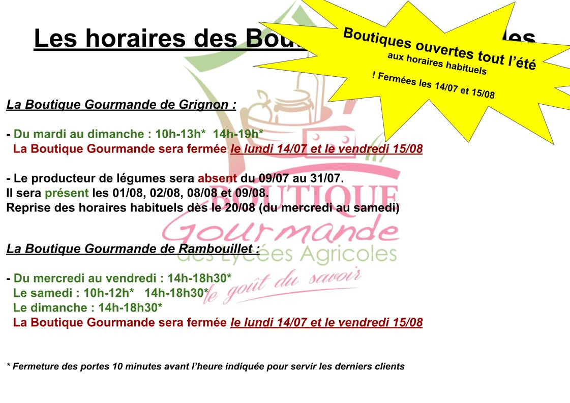 Horaires été